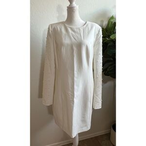 NEW BADGLEY MISCHKA pearl beaded sleeve cocktail dress in ivory